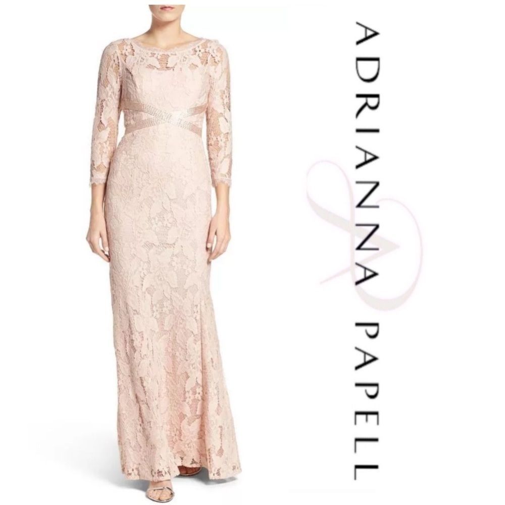 Adrianna Papell Blush Lace Gown